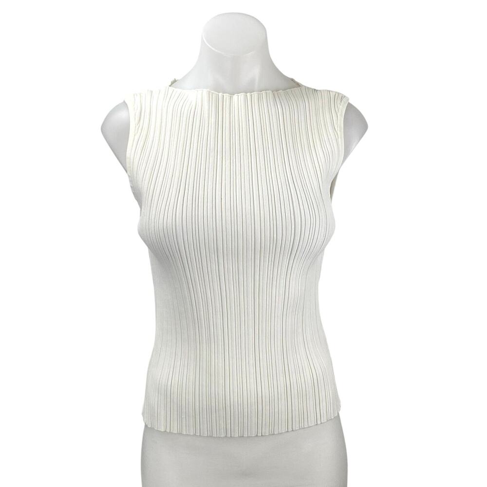 DISSH Women's White Sleeveless Ribbed Knit Boat Neck Cropped Tank Top Size XL
